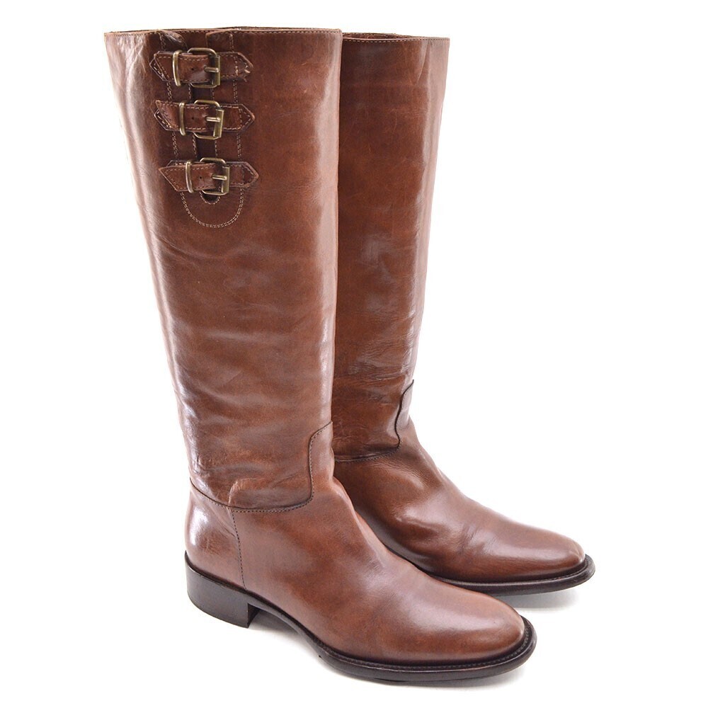 Sartore Paris Brown Leather Buckle Riding Boots 35.5